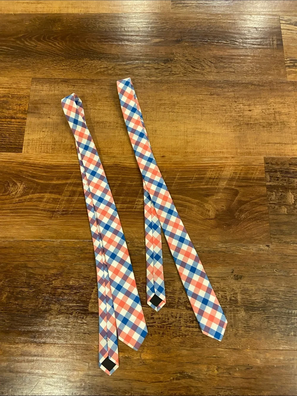 Crewcuts BoysCheck Skinny Tie - Blue, Coral & White x2
